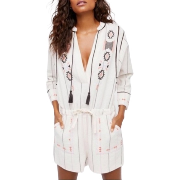 Free People Pants - Free People Baja Cotton Embroidered Southwest Aztec Bohemian Romper Large